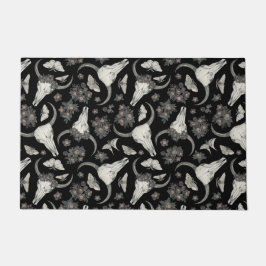 花の模様を持つゴシック動物スカル ドアマット