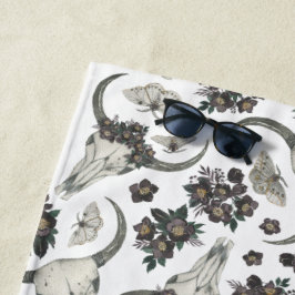 花の模様を持つゴシック動物スカル ビーチタオル