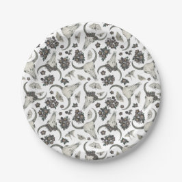 花の模様を持つゴシック動物スカル ペーパープレート