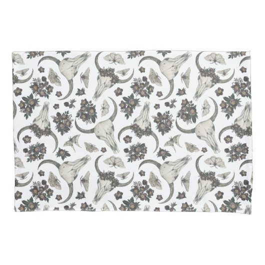 花の模様を持つゴシック動物スカル 枕カバー (正面)