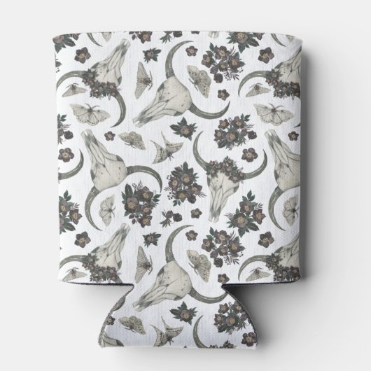 花の模様を持つゴシック動物スカル 缶クーラー (裏面)