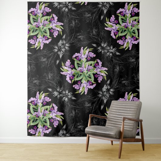 花の模様モノクロコーンフラワーオーキッド タペストリー (インサイチュ)