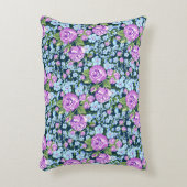 花の模様花のフル開花ブルーパープル アクセントクッション (正面(垂直))