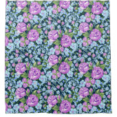 花の模様花のフル開花ブルーパープル シャワーカーテン (正面)