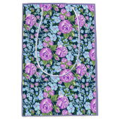 花の模様花のフル開花ブルーパープル ミディアムペーパーバッグ (正面)