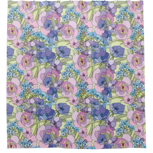 花の模様葉花忘れバラ-me-not シャワーカーテン (正面)