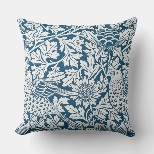 花の模様離れ花鳥の青 クッション (正面)