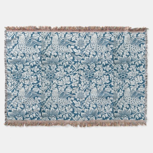 花の模様離れ花鳥の青 スローブランケット (正面)