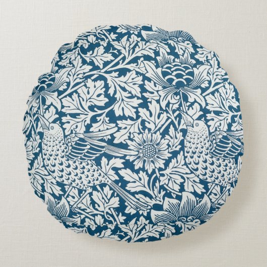 花の模様離れ花鳥の青 ラウンドクッション (正面)