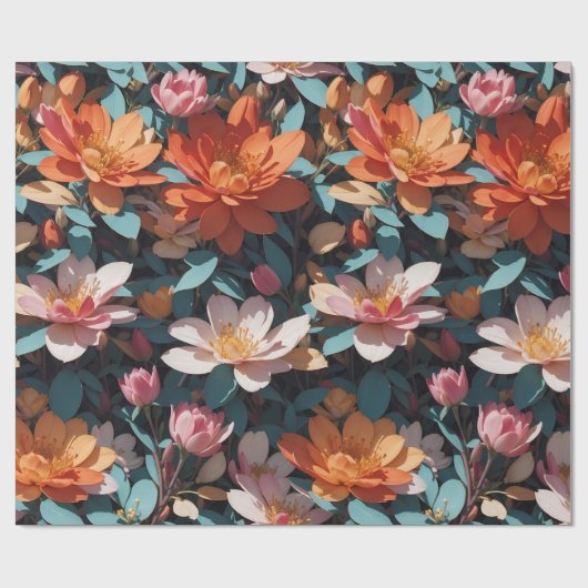 花の模様5 |折り返し紙 ラッピングペーパー (フラット)