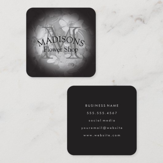 花の模様（モノグラム） スクエア名刺 (正面/裏面)