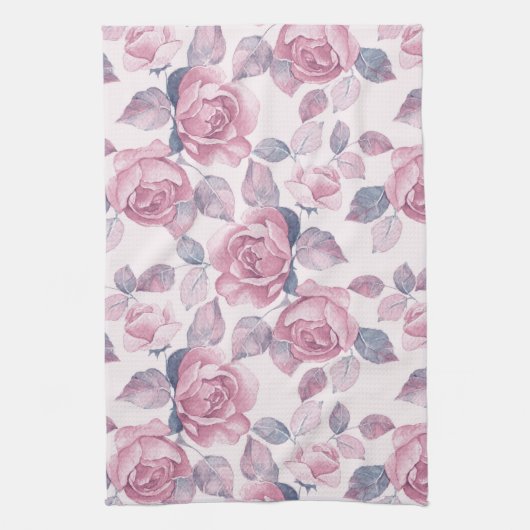 花の模様。ヴィンテージバラ キッチンタオル (縦)