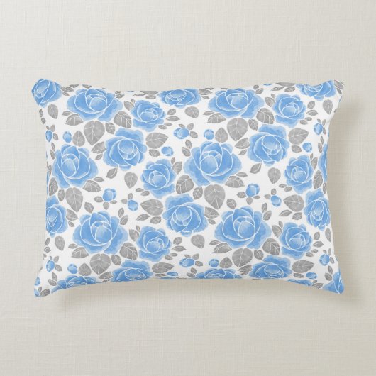 花の模様。水彩バラ/2 アクセントクッション (正面)