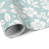花の模様。灰色かわいらしの青い背景の花 ラッピングペーパー (ロールコーナー)