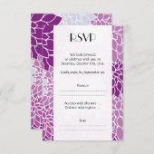 花の模様，紫のダリア結婚。 出欠カード (正面/裏面)