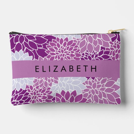 花の模様，紫のダリア，あなたの名前 アクセサリーポーチ (裏面)