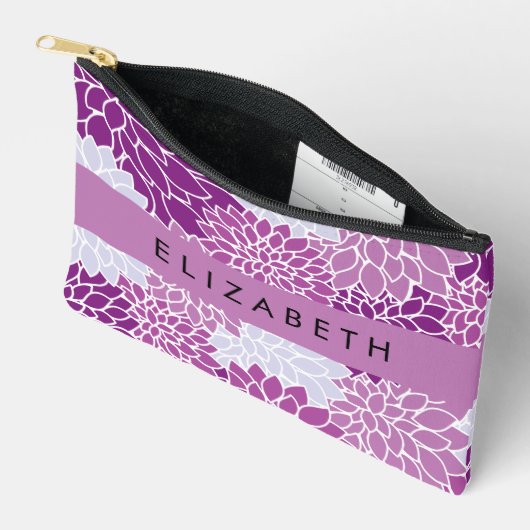 花の模様,紫のダリア,あなたの名前 アクセサリーポーチ (見開き)