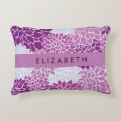 花の模様，紫のダリア，あなたの名前 アクセントクッション (正面)