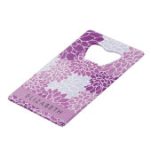 花の模様，紫のダリア，あなたの名前 クレジットカード栓抜き (正面アングル)