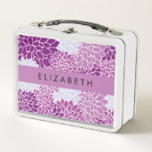 花の模様,紫のダリア,あなたの名前 メタルランチボックス (正面)