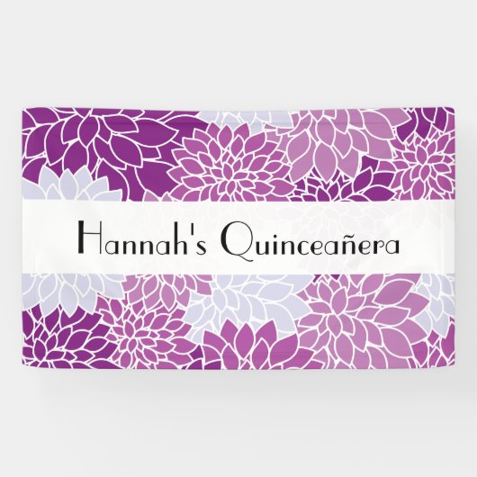 花の模様，紫色のダリア，キンセアニェラ 横断幕 (横)