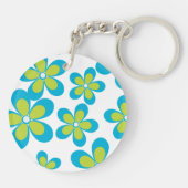 花の模様，緑のストライプ花，あなたの名前 キーホルダー (裏面)