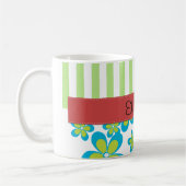 花の模様,緑のストライプ花,あなたの名前 コーヒーマグカップ (左)