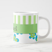 花の模様,緑のストライプ花,あなたの名前 ジャンボコーヒーマグカップ (右)