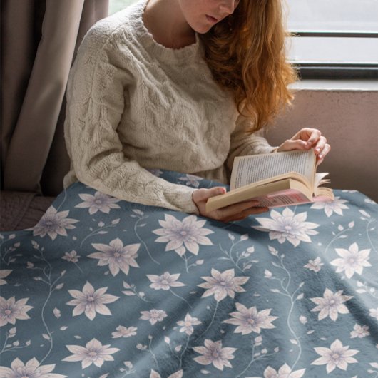 花の模様(背景ティール（緑がかった色）) シェルパブランケット