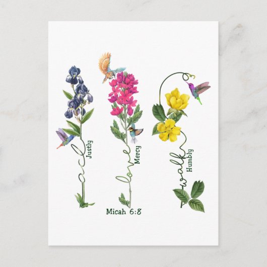 花の正義を持つ鳥慈悲を愛し、イエスを歩く ポストカード (正面)