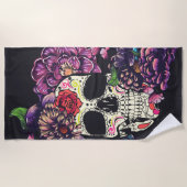 花の死んだスカルの日 ビーチタオル (正面)