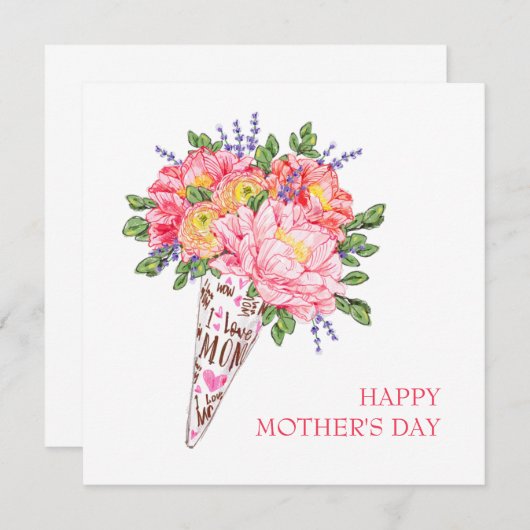 花の母の日のカード，あいさつカード，ギフト (正面/裏面)