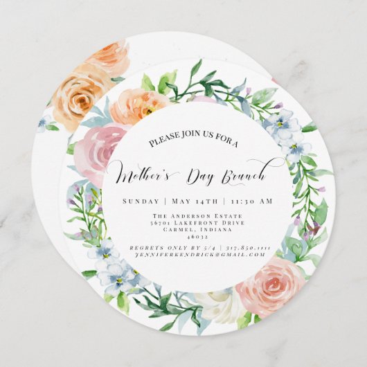 花の母の日のブランチの円の招待状 セーブザデート (正面/裏面)