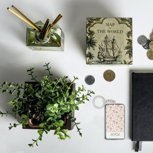 花の水の色のパターン名イエローオレンジ白 キーホルダー