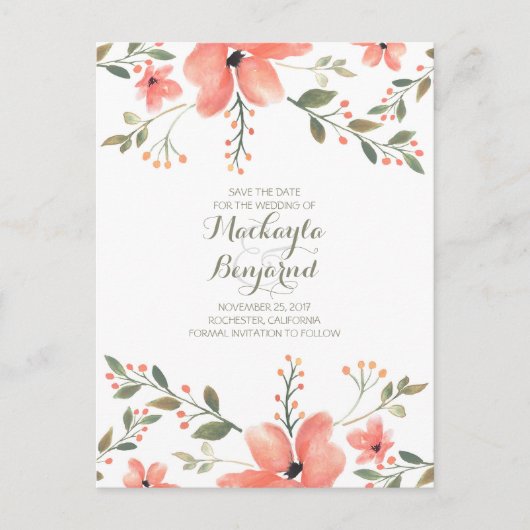 花の水の色エレガント日付の保存 案内ポストカード (正面)