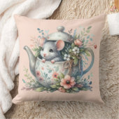 花の水差しの中のキュートなネズミのイラスト クッション (ブランケット)