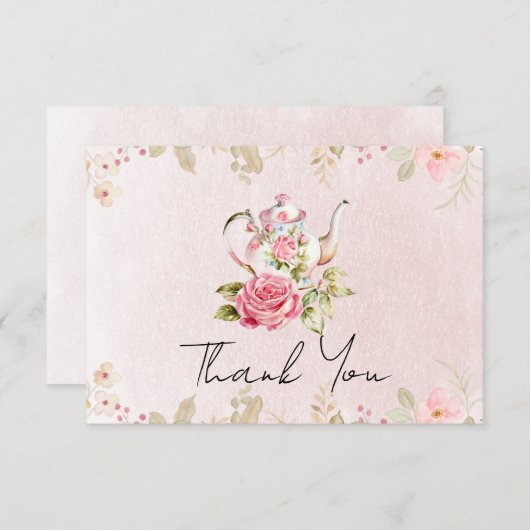 花の水差し ブライダルシャワーのお茶会 感謝の気持ち サンキューカード (正面/裏面)