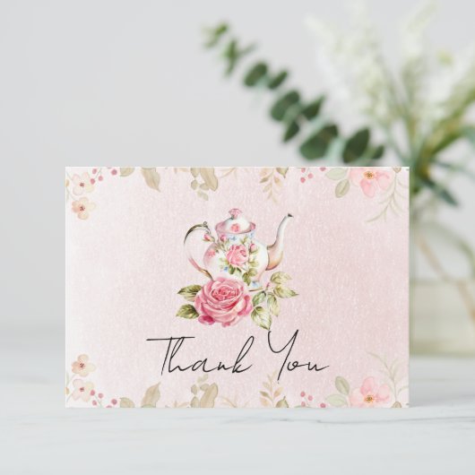 花の水差し ブライダルシャワーティーパーティー 感謝の気持ち サンキューカード (スタンド正面)