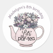 花の水差し 女の子の誕生日ティーパーティー ラウンドシール (正面)