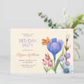 花の水彩の誕生日 招待状 (スタンド正面)