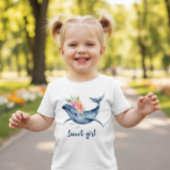 花の水彩クジラ スウィートガール 幼児用Tシャツ ベビーTシャツ