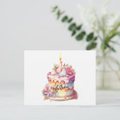 花の水彩ケーキお誕生日おめでとう  ポストカード (スタンド正面)
