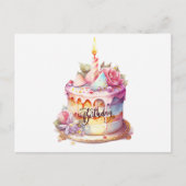 花の水彩ケーキお誕生日おめでとう  ポストカード (正面)