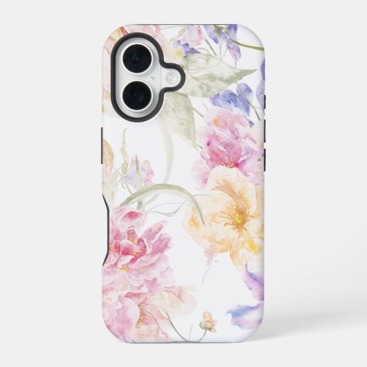 花の水彩シームレスパターン iPhone 16ケース (裏面)
