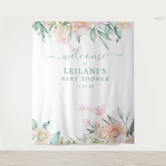 花の水彩パステルリース植物学ウェルカム タペストリー (正面)