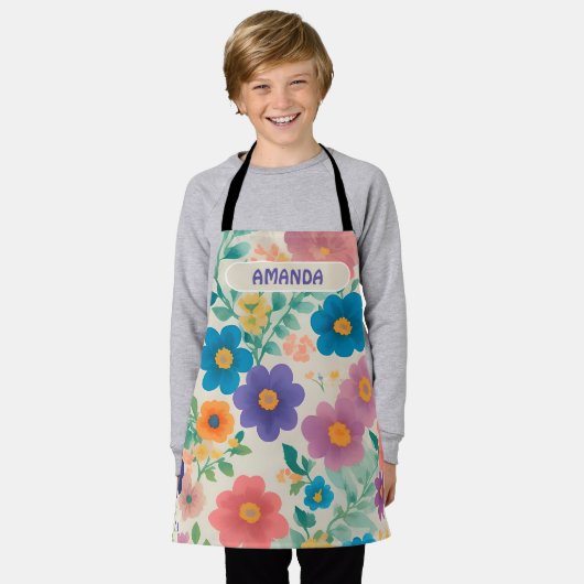 花の水彩パタカラフルーン エプロン (着用した状態)