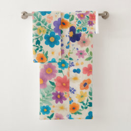 花の水彩パタカラフルーン バスタオルセット