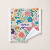 花の水彩パタカラフルーン バスタオルセット (ウォッシュタオル)