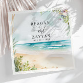 花の水彩ビーチシーン サマウェディング スタンダードカクテルナプキン