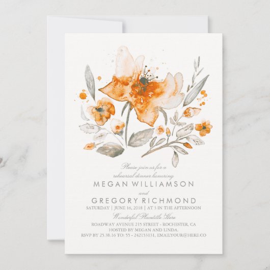 花の水彩ボタニカル秋のリハーサルディナー 招待状 (正面)